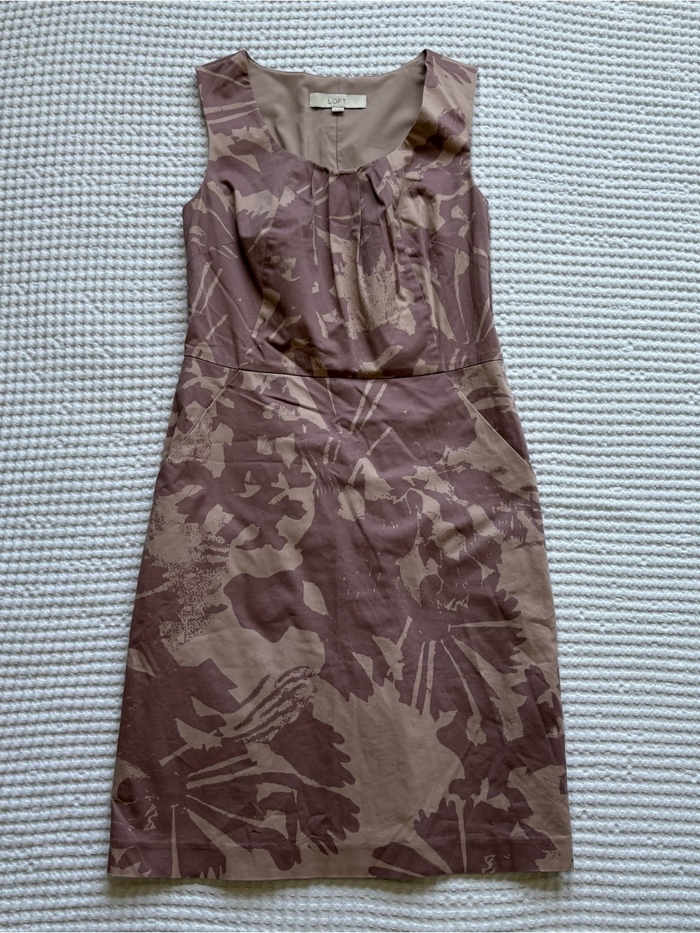 LOFT Mauve Blush Abstract Print Sheath Dress with Pockets Lined - 4